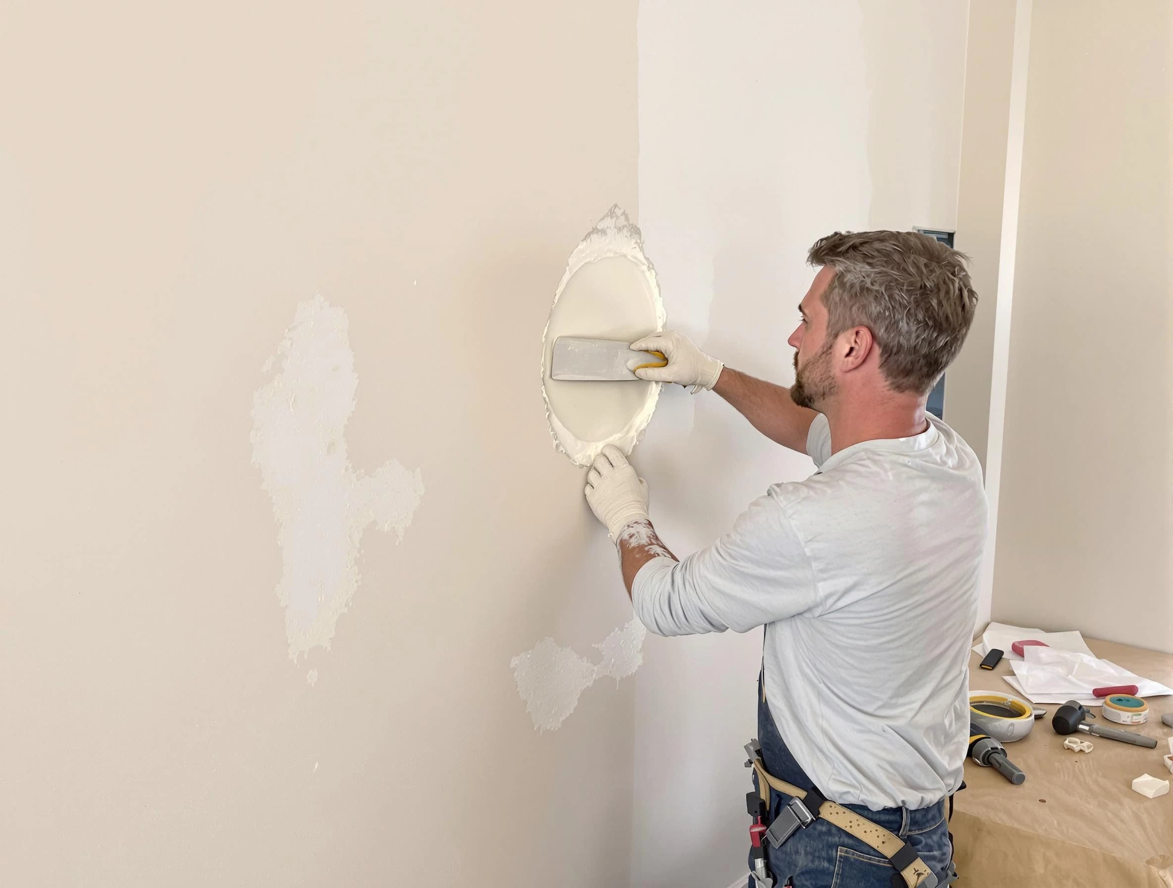 Lakewood House Painters technician patching a drywall hole in Lakewood, OH