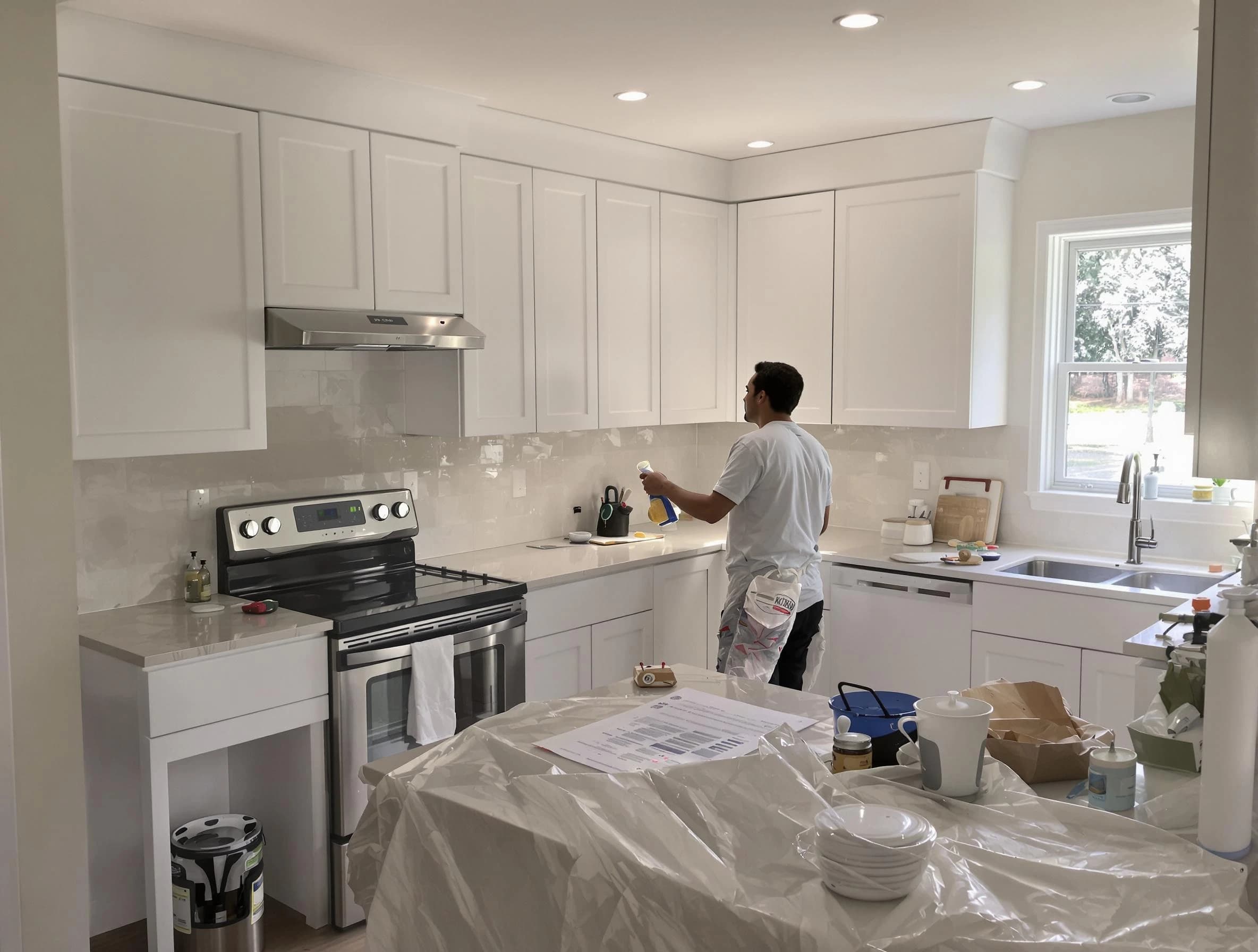 Lakewood House Painters performing detailed kitchen painting in Lakewood