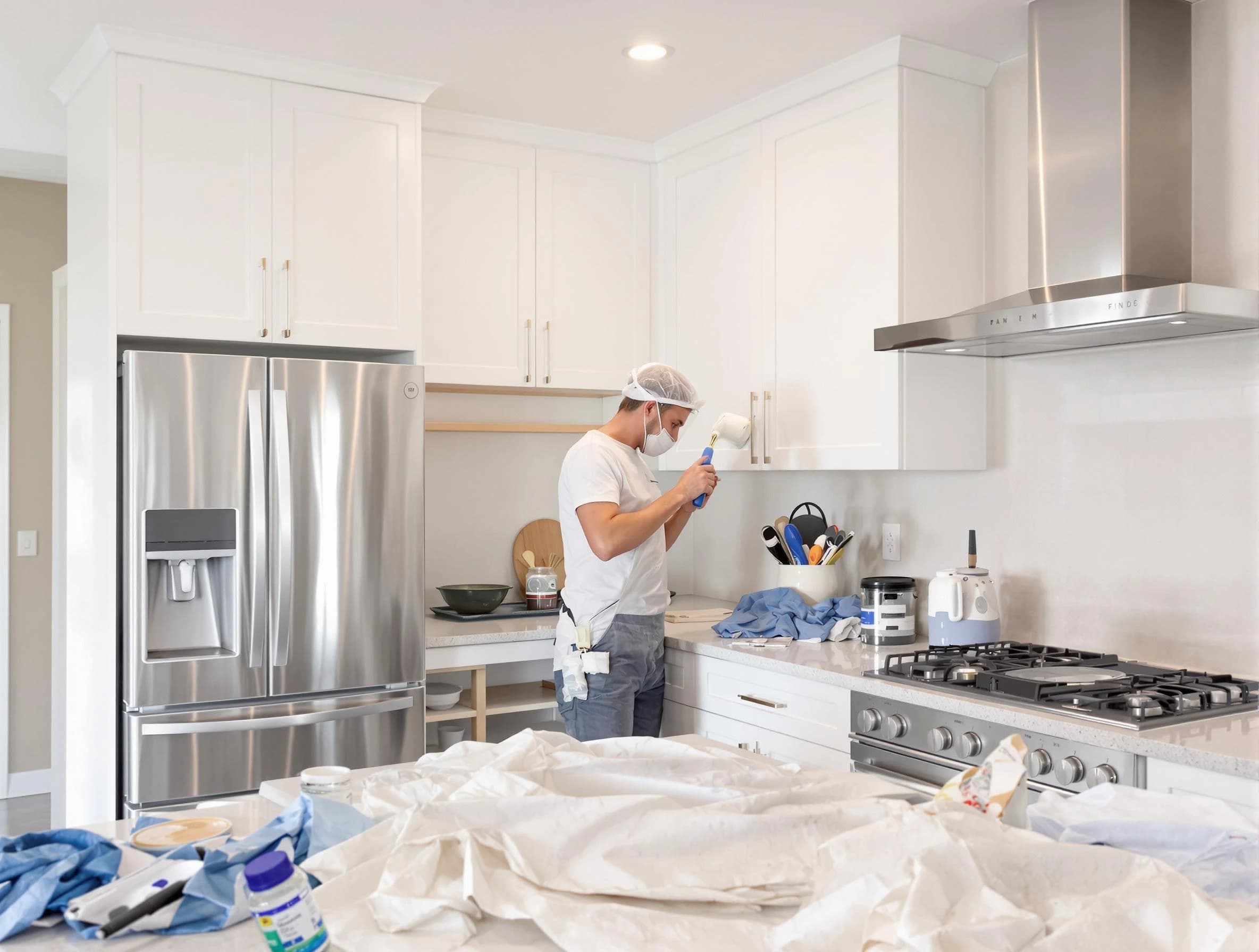 Lakewood House Painters painter applying a fresh coat in a kitchen located in Lakewood, OH